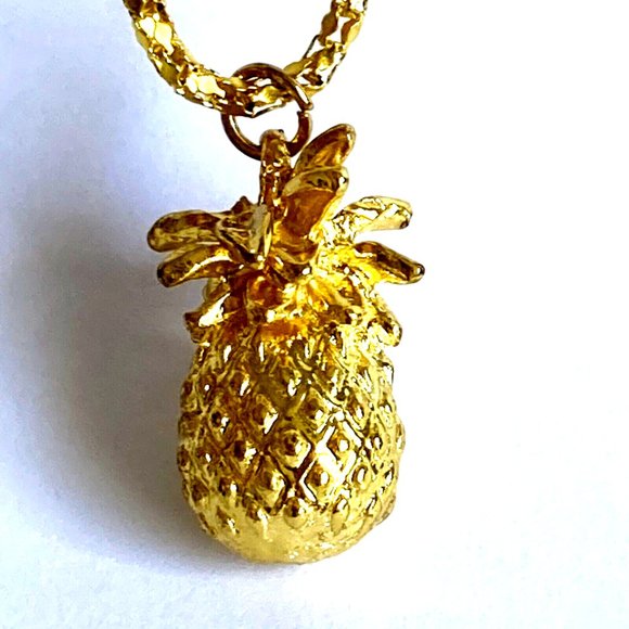 Pineapple Pendant Necklace Gold Plated 23" Chain Hawaiian Island Welcome Fruit - Picture 2 of 8